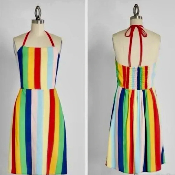 Modcloth Dresses & Skirts - Modcloth Sunlit Salutations Striped Rainbow Halter Dress Large NWT Pride LGBTQ+